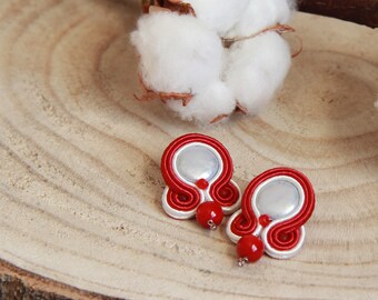 Soutache Primo Chakra earrings, small red earrings,