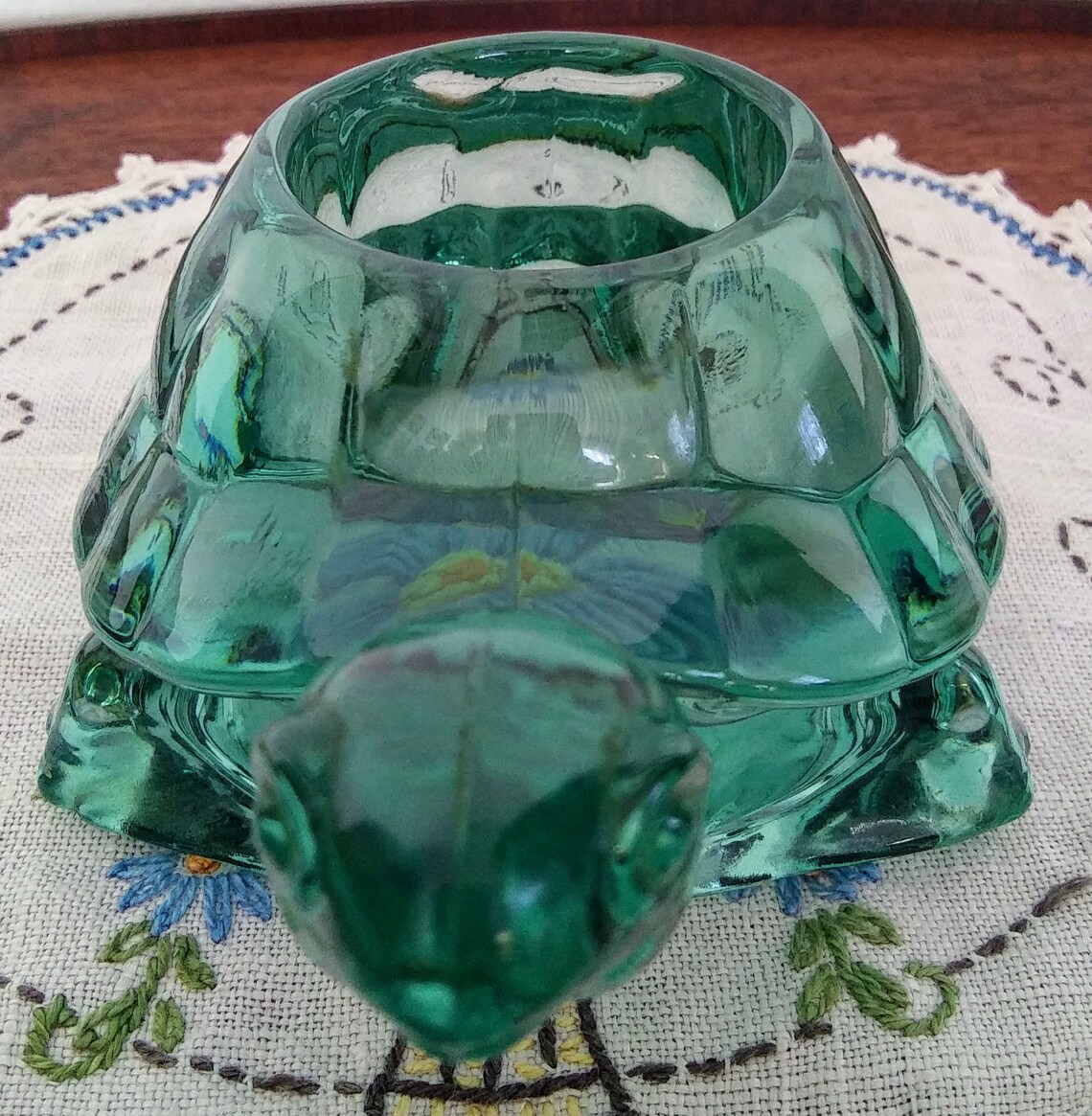 Vintage VOTIVE CANDLE HOLDER Turtle Indiana Glass Green Etsy