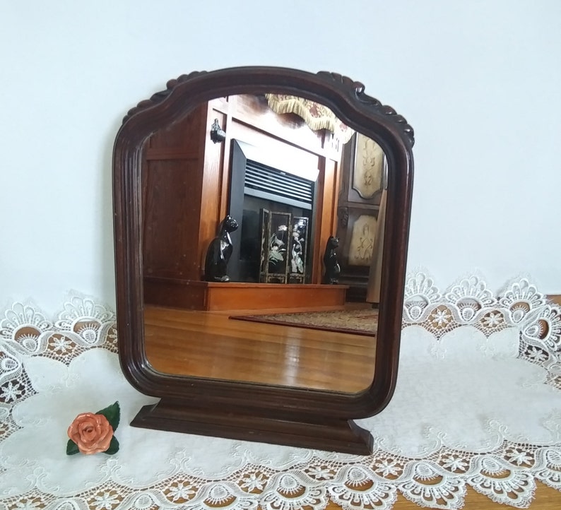 Vintage TABLETOP VANITY MIRROR Art Deco Dresser Mirror Brown Etsy