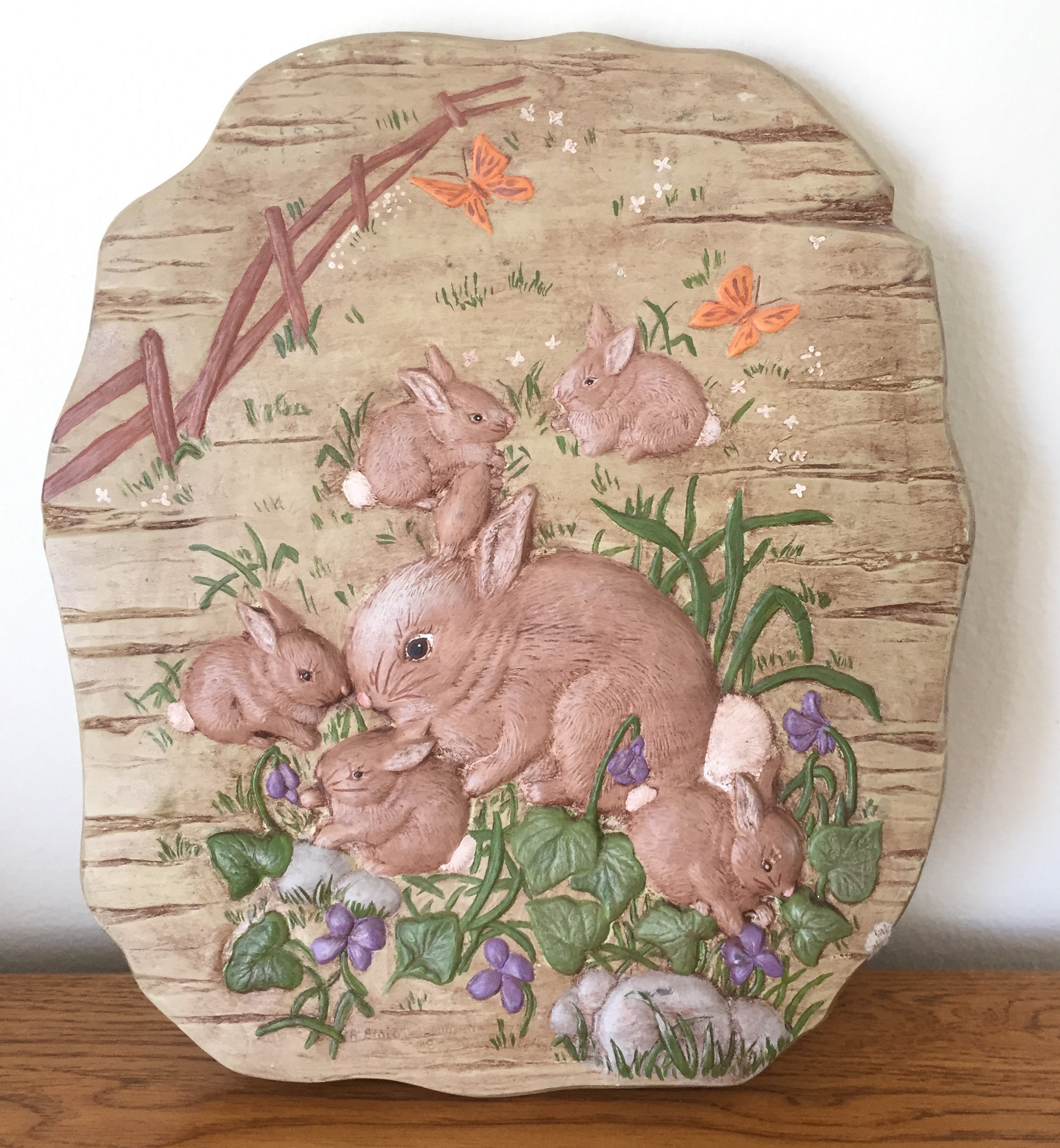 Vintage BUNNY WALL HANGING Brown Rabbits Decor 1980s Home Etsy