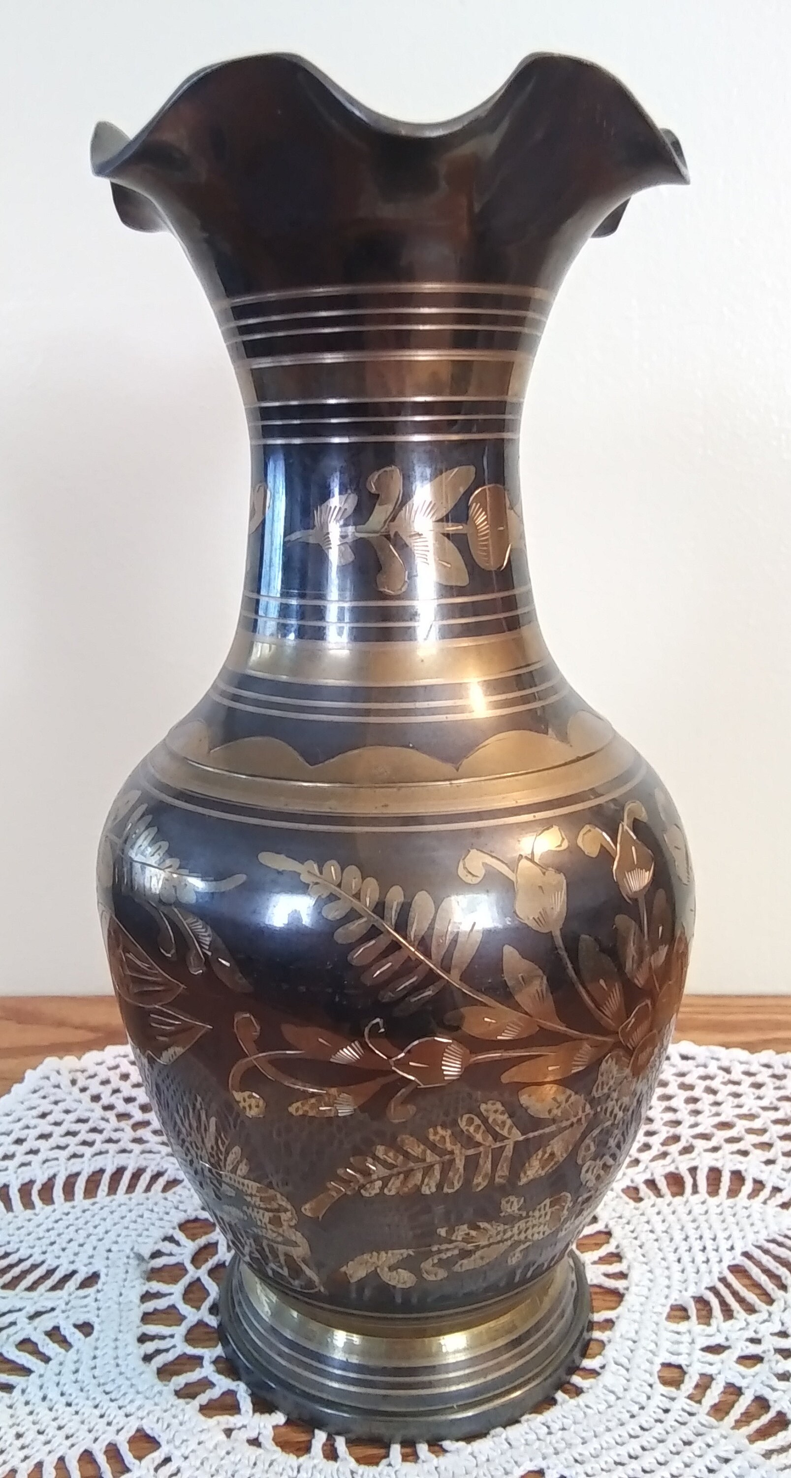 Vintage BRASS VASE Made In India Scalloped Vase Ornate Vase Etsy