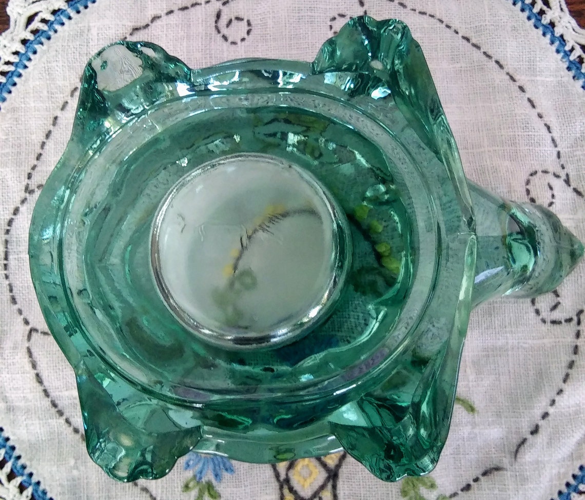 Vintage VOTIVE CANDLE HOLDER Turtle Indiana Glass Green Etsy