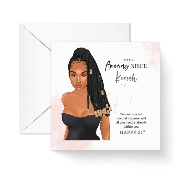 Carte d'anniversaire personnalisée nièce fille noire, carte fille dieu, carte d'anniversaire heureuse 18 nièces, carte de voeux soeur noire, carte diversifiée