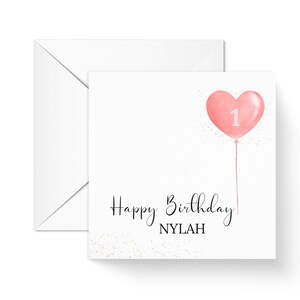 Niece 1st Birthday Card, Balloon Birthday Card, Kids Birthday Card, Personalised Girl 1st Birthday, Daughter 1st Birthday, kid cards
