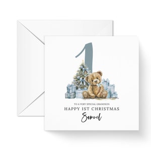 Biglietto di auguri personalizzato per il primo Natale del nipote, biglietto di auguri di buon Natale, buon primo Natale figlio, regalo di Natale per nipote