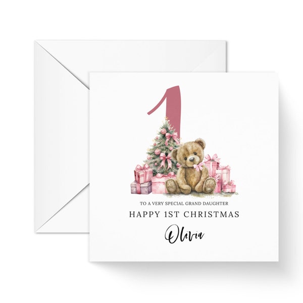 Personalised Happy 1st Christmas card for her, greeting Card for niece, grand daughter 1st Xmas card, niece 1st Christmas card, kid gift
