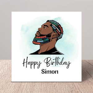 Personalised Black Man Birthday Card|  Afro Male Card with Quote| Boyfriend card| husband birthday| Best friend Card| Son Birthday
