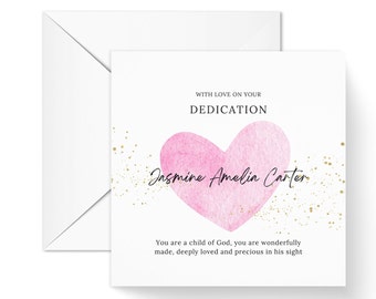 With Love on Your Baby Dedication Heart Card for her, New baby baptism christening card, God Daughter Card,  kids greeting scripture card