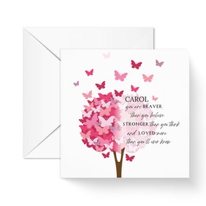 Je bent dapper Butterfly Cancer-kaart voor haar, Pink Butterfly Tree-bevestigingskaart, Je bent moediger aanmoedigingskaart, Thinking of You-kaart