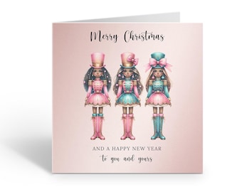 Female Nutcracker Christmas Card, African American Holiday Greeting, Ethnic Cultural Card