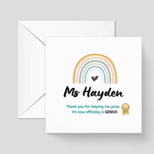 Thank You for Helping Me Grow Rainbow Teacher Card Teaching Assistant Card, Teacher Thank You Card, Keyworker gifts for her