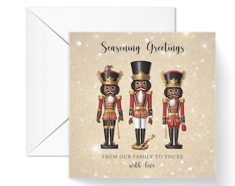 African American Nutcracker Christmas Cards, Personalized Holiday Greeting (6x6 Inch)