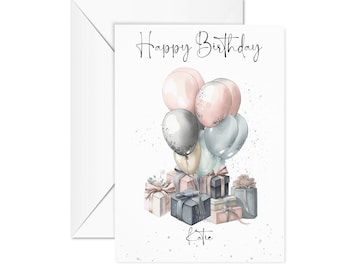 Personalised Female Friend Balloon Birthday Card for her, Auntie Birthday Card, Colleague birthday Card, Happy Birthday Sis, Gifts for her