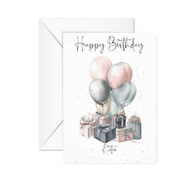Personalised Female Friend Balloon Birthday Card for her, Auntie Birthday Card, Colleague birthday Card, Happy Birthday Sis, Gifts for her