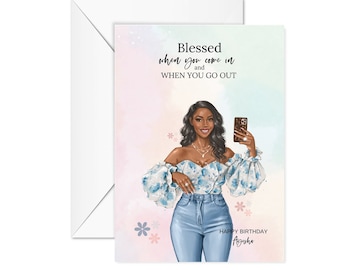 Blessed Birthday Girl Bible Verse Card for her, Personalised Black Girl Card, Card for Sister, Bestie Birthday Card, Friend Birthday Card,