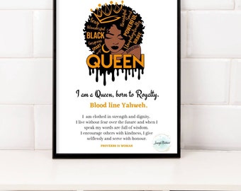 Personalised Black Girl Queen Print| Afro lady Wall Decor|Proverbs 31 Woman Wall Art| Faith Print