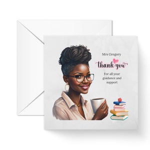 Personalised Black Teacher thank you card, Teaching Assistant gift |Teacher Thank You Card|, Keyworker gifts, black greeting cards for her