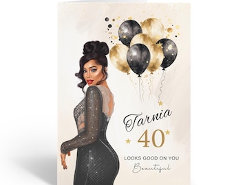 Aniversário da Rainha Negra, Personalizado para Irmã, Melhor Amiga Étnica, Cartão de Lembrança A5