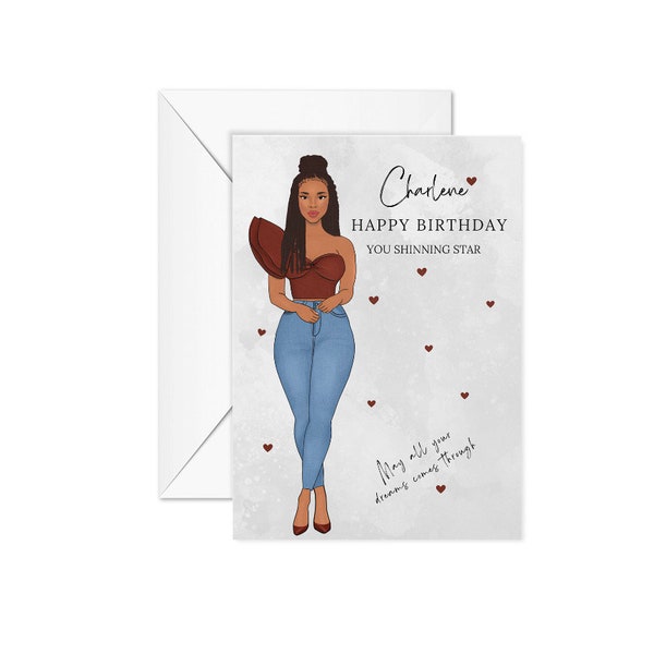 Black Woman Personalised 30 Birthday Card for her, Female Greeting Card for Niece, Card for Bestie