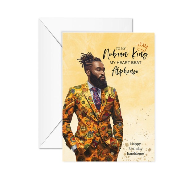 Personalised Happy Birthday Nubian King Card for him, Black Greeting card for husband son,  Afrocentric Card, Male Greeting Card for Nephew