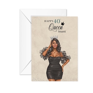 Happy 40th Black Queen Birthday Card, Personalised Black Girl Card, Sister 40th Birthday, Bestie 40th, Friend 40th Birthday, Card for Her