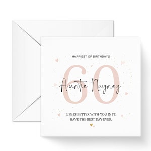 Personalised Auntie 60th Birthday Card, Step Mum Card, Birthday Card for Sister, Best Auntie Gift, Female Birthday Card, Custom Card for Her