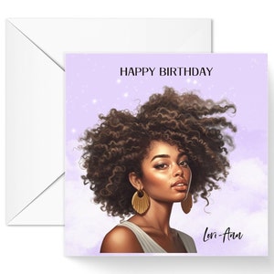 Personalised Black Female Birthday Card for her, Afro woman card, Black Girl Birthday Card,  Daughter, Sister, Friend, Ethnic Greeting Card