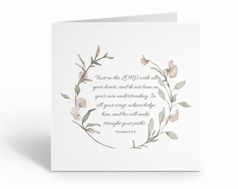 Bible Verse Encouragement Card, Trust in the Lord with all your heart, Proverbs 3, Faith card, Christian women gift, scripture card
