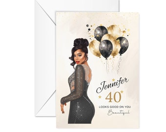 Happy 40th 50th 60th Birthday Black Woman Queen Card for Her, Personalised Card for Sister, Ethnic Card for Her, Bestie Card, Gifts for Her