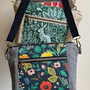 Waxed Canvas Crossbody Bag with Canvas Print Accent, Handmade Shoulder Bag, Small Crossbody Bag, Minimalist Purse, Gift for Mom