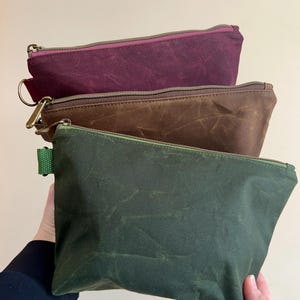 Handmade Waxed Canvas Zipper Pouch: Toiletry Travel Bag