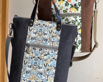 Crossbody Tote Bag, Waxed Canvas Bag, Commuter Bag