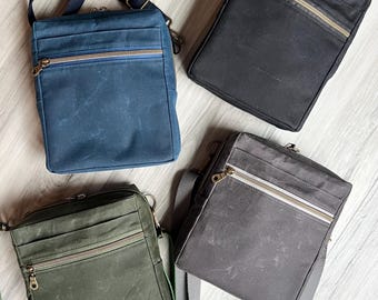 Crossbody Bag, Waxed Canvas Bag, Shoulder Bag, Compact Crossbody, Field Bag, Minimalist Bag, Small Purse, Gift for Her, Zipper Crossbody Bag