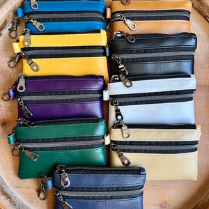 Cartera pequeña de vinilo marino con doble cremallera, bolsa de vinilo marino con cremallera, regalo para ella, billetera con llavero, billetera con cordón, billetera minimalista