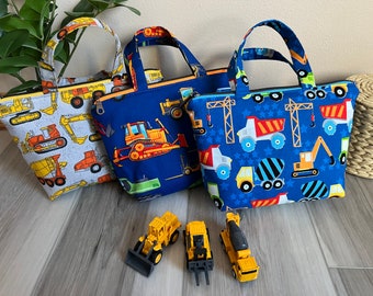 Small Construction Truck Bag, Car Carrying Bag, Busy Bag, Gift for Child, Child Carry Bag, Top Handle Bag, Zipper Closure Bag, Bag for Child