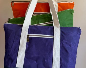 Large Waxed Canvas Zipper Tote Bag, Tote Bag, Shoulder Bag, Sports Tote, Bag, Gift for her, Boat Bag, Travel Bag, Vacation Bag, Teacher Bag