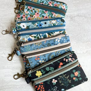 Cotton Double Zip Wallet, Coin & Card Pouch, Zipper Pouch, Keychain Wallet, Coin Pouch, Minimalist Wallet, Slim wallet, Gift for Her