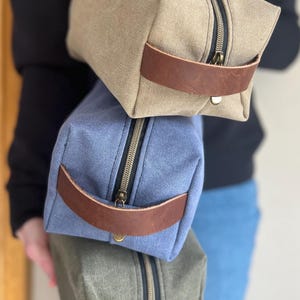 Canvas Dopp Kit: Personalized Stone Washed Toiletry Bag with Leather Handle