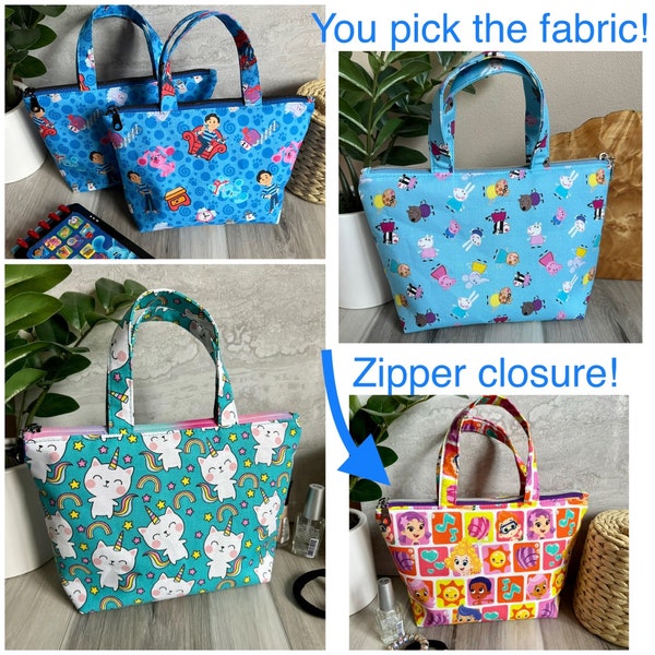 Small Child’s Bag, Child’s Storage Bag, Busy Bag, Toddler Bag, Gift for Child, Top Handle Bag, Zipper Closure Bag for Child