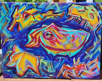 Electric Current, Abstract Sea Creatures Acrylic Painting, 20x16 Canvas Art
