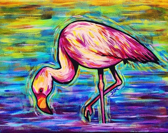Flamingo Friend - 30cm x 23cm Original Acryl auf Leinwand