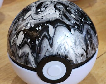 Acrylic Pour Pokeball Tin: Grayscale Display Piece (4.5")