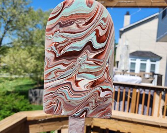 5" x 11" | Acrylic Fluid Pour Painting | Popsicle Wall Hanging | Mint, Brown