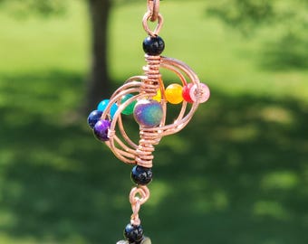 Rainbow Pride Conch Shell Style Wire Wrap Pendant in Copper with Heart