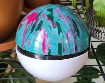 Acrylic Pour Pokeball Decorated Self-standing Tin - Large Size 4.5", Green, Pink, Purple