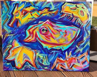 Expressive Abstract Animal Painting "Electric Current", Colorful Modern Acrylic Art, 20 x 16 Original OOAK Canvas