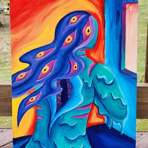 Surreal Acrylic Painting - 18&quot; x 24&quot; Psychedelic, Trippy OOAK Artwork on Canvas