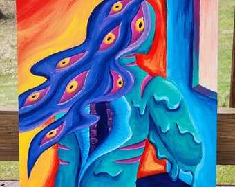 Surreal Acrylic Painting 18×24 – Original OOAK Trippy Canvas Wall Art, Colorful Psychedelic Decor