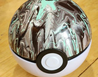 Acrylic Pour Pokeball Tin: Mint Choco Chip Display Piece (4.5")