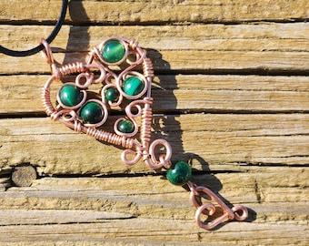 CLEARANCE Handmade Copper Heart Pendant: Malachite, Tiger's Eye, 22" Cord